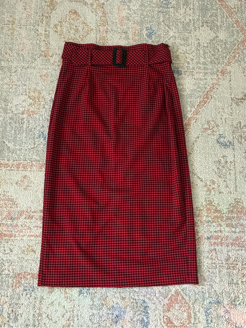 Zara Red Gingham High-Waist Pencil Skirt-Size M- 90's/Y2K